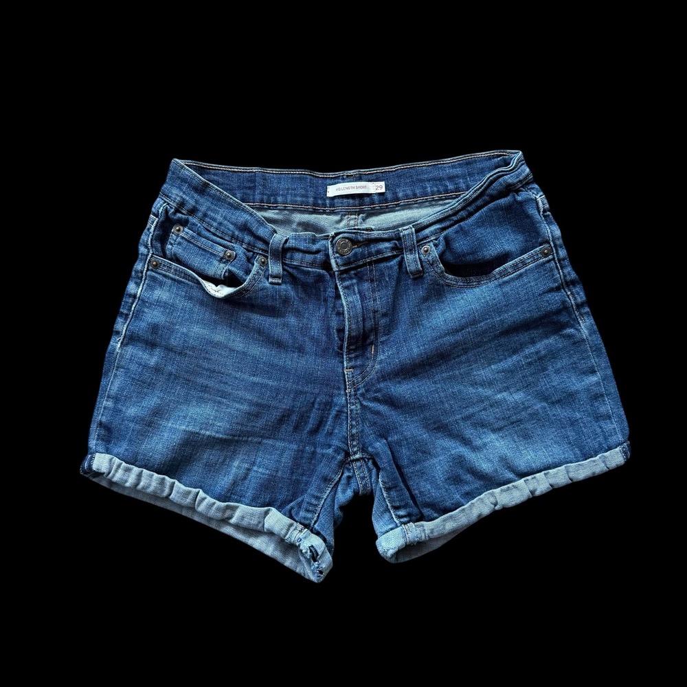 Levis Womens Mid Length‎ Denim Shorts Sz 28 Medium Wash Cuffed Stretch 29965